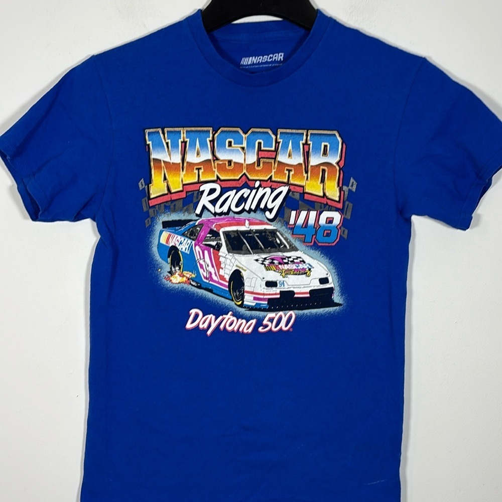 NASCAR Daytona 500 Graphic Tee Shirt Short Sleeve Small Blue Vintage Retro Race